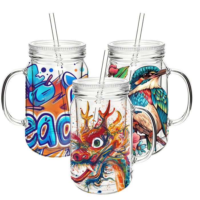 US Warehouse 20oz Double Wall clear Acrylic plastic snow globe Cup ,pre-hole with plugs(upgrade cup,the seam is leakproof)