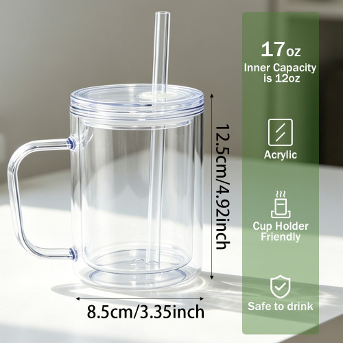 US warehosue Acrylic Plastic 17oz Double Wall Snow Globe Cup with Plugs,Inner Capacity is 12oz