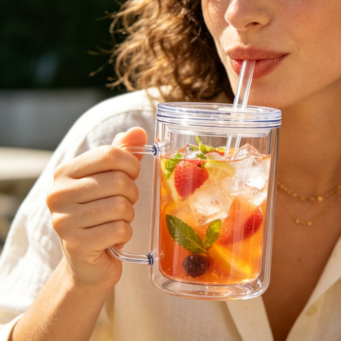 US warehosue Acrylic Plastic 17oz Double Wall Snow Globe Cup with Plugs,Inner Capacity is 12oz