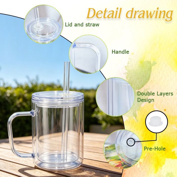 US warehosue Acrylic Plastic 17oz Double Wall Snow Globe Cup with Plugs,Inner Capacity is 12oz