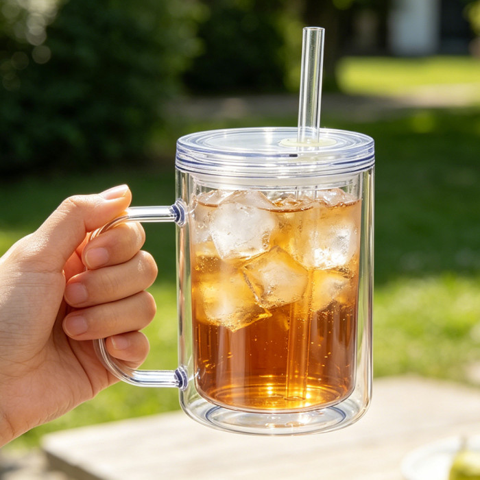 US warehosue Acrylic Plastic 17oz Double Wall Snow Globe Cup with Plugs,Inner Capacity is 12oz