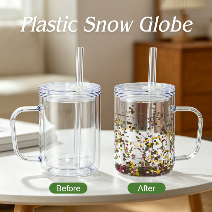 US warehosue Acrylic Plastic 17oz Double Wall Snow Globe Cup with Plugs,Inner Capacity is 12oz