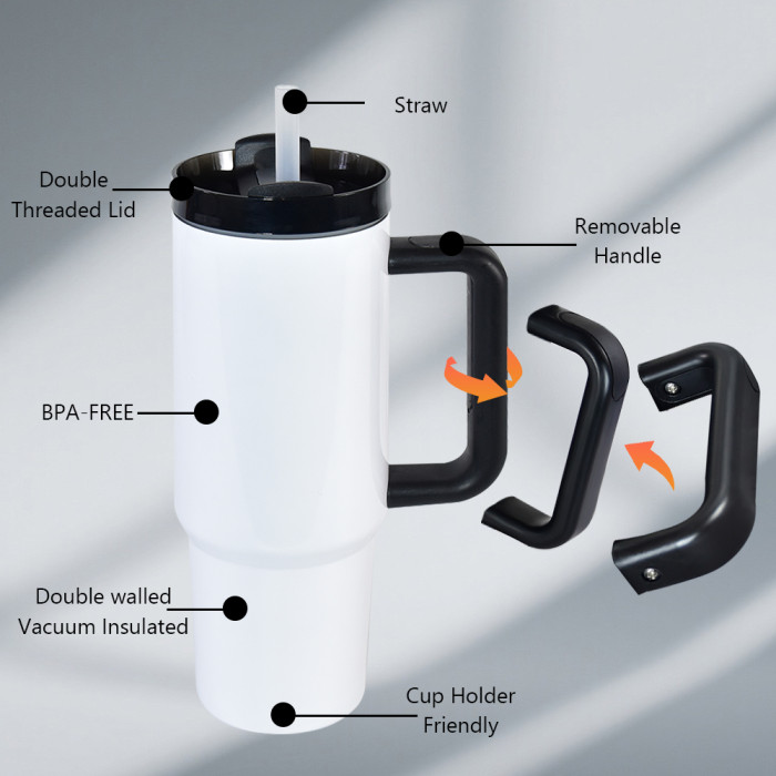 US Warehouse 30oz H2 Sublimation Tumbler with White Handle