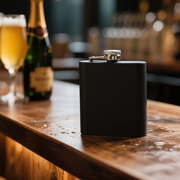 US Warehouse 6oz Stainless Steel Black flask with Funnel Spirit Bottle with Individual box