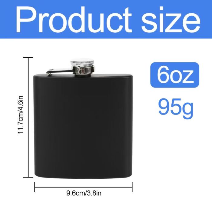 US Warehouse 6oz Stainless Steel Black flask with Funnel Spirit Bottle with Individual box