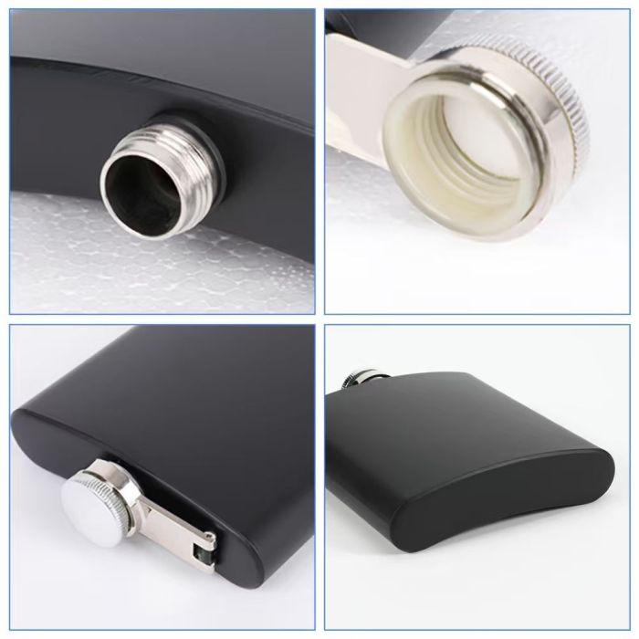 US Warehouse 6oz Stainless Steel Black flask with Funnel Spirit Bottle with Individual box