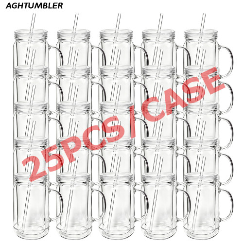 US Warehouse 22oz Double Wall clear Acrylic plastic snow globe Cup ,pre-hole with plugs(upgrade cup,the seam is leakproof)