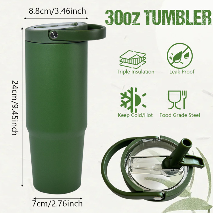 US Warehouse 30oz powder coated tumbler with handle lid and flip straw