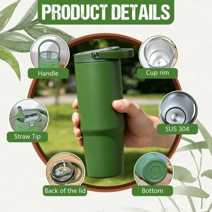 US Warehouse 30oz powder coated tumbler with handle lid and flip straw