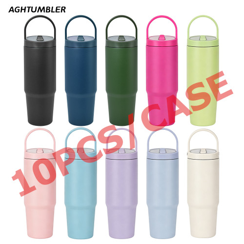 US Warehouse 30oz powder coated tumbler with handle lid and flip straw