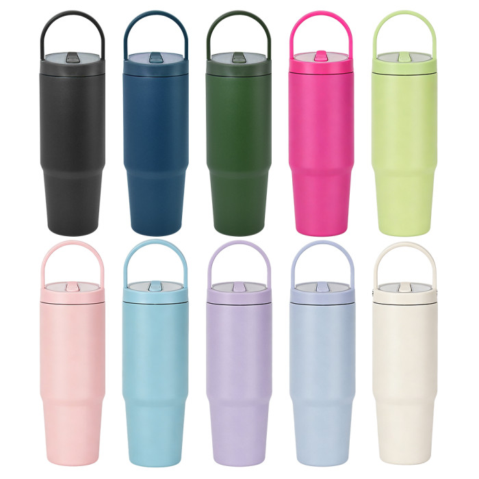 US Warehouse 30oz powder coated tumbler with handle lid and flip straw