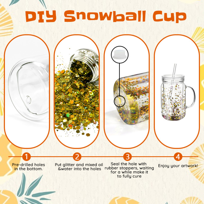 US Warehouse 22oz Double Wall clear Acrylic plastic snow globe Cup ,pre-hole with plugs(upgrade cup,the seam is leakproof)