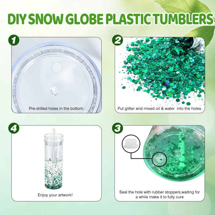 US Warehouse 16oz Double Wall clear Acrylic plastic snow globe Cup with clear lids ,pre-hole with plugs