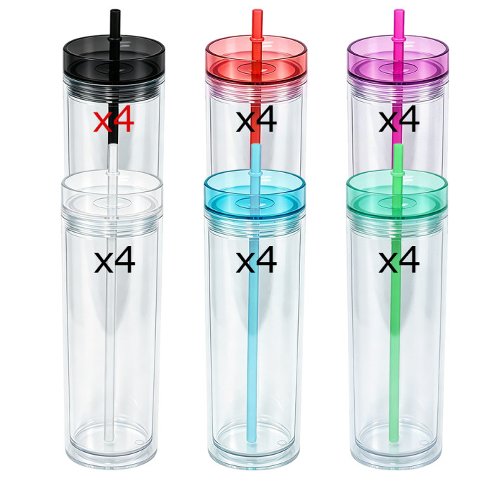 US Warehouse 16oz Double Wall clear Acrylic plastic snow globe Cup with colored lids ,pre-hole with plugs