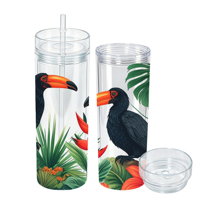 US Warehouse 16oz Double Wall clear Acrylic plastic snow globe Cup with clear lids ,pre-hole with plugs