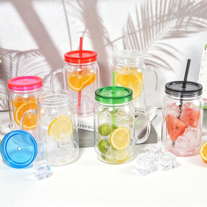 US Warehouse 22oz Double Wall clear Acrylic plastic snow globe Cup ,pre-hole with plugs(upgrade cup,the seam is leakproof)