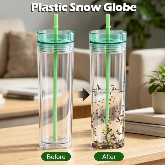 US Warehouse 16oz Double Wall clear Acrylic plastic snow globe Cup with colored lids ,pre-hole with plugs