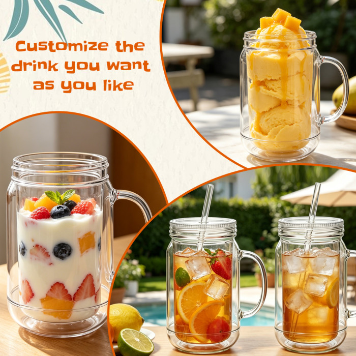 US Warehouse 22oz Double Wall clear Acrylic plastic snow globe Cup ,pre-hole with plugs(upgrade cup,the seam is leakproof)