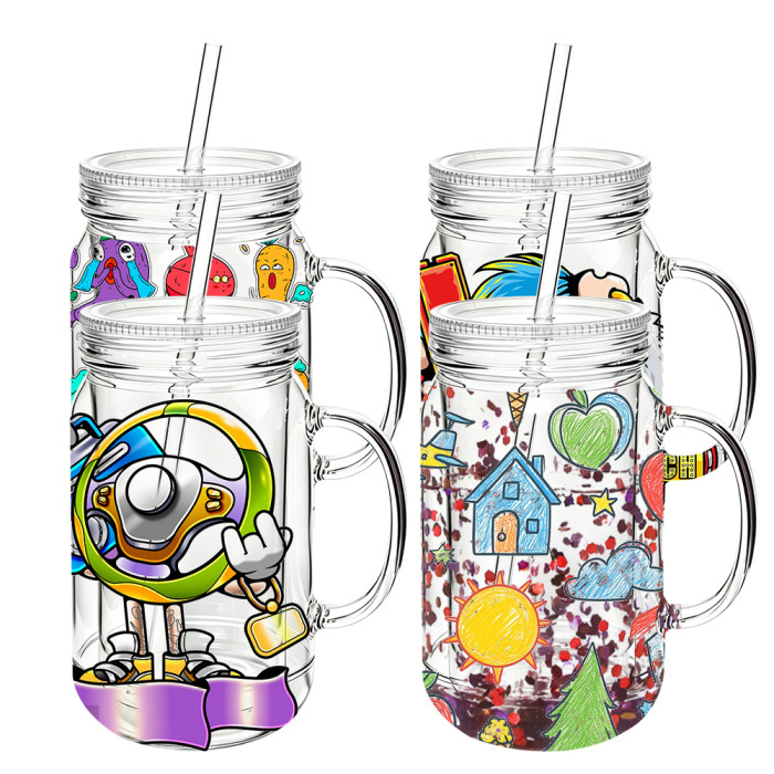 US Warehouse 22oz Double Wall clear Acrylic plastic snow globe Cup ,pre-hole with plugs(upgrade cup,the seam is leakproof)
