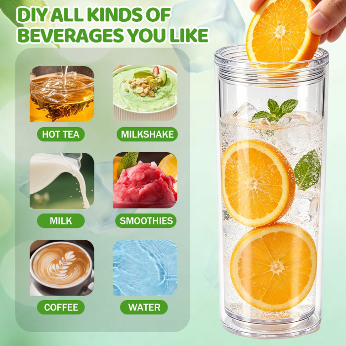 US Warehouse 16oz Double Wall clear Acrylic plastic snow globe Cup with clear lids ,pre-hole with plugs