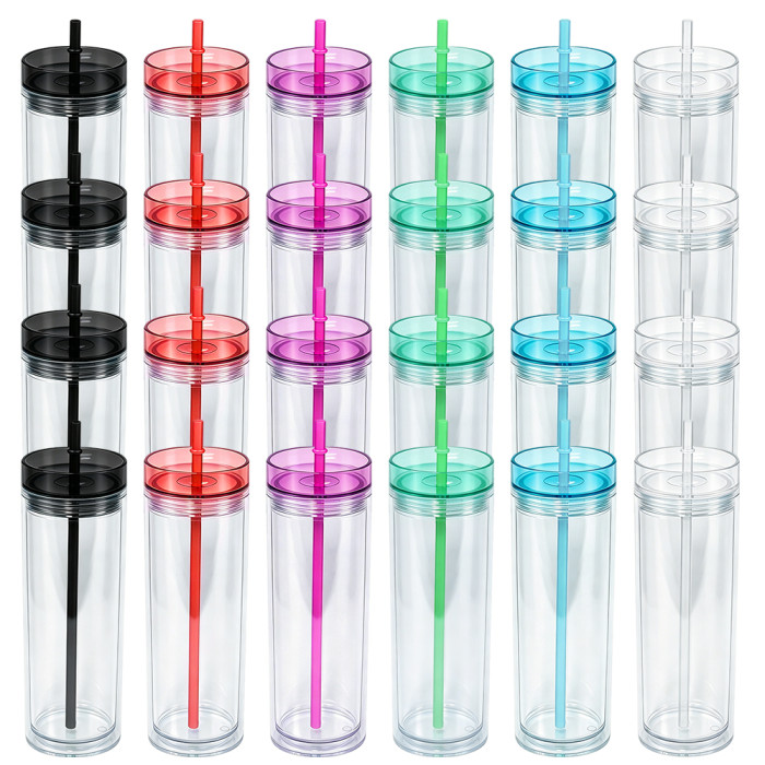 US Warehouse 16oz Double Wall clear Acrylic plastic snow globe Cup with colored lids ,pre-hole with plugs
