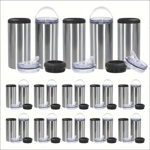China Warehouse 16oz 4 in 1 sublimation straight can cooler with dual lids and plastic straw