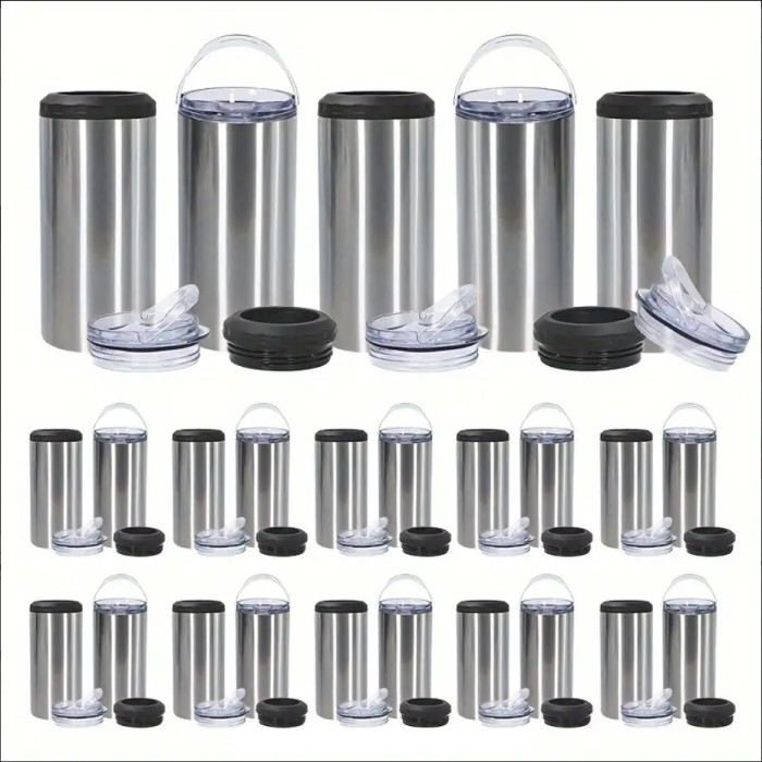 China Warehouse 16oz 4 in 1 sublimation straight can cooler with dual lids and plastic straw