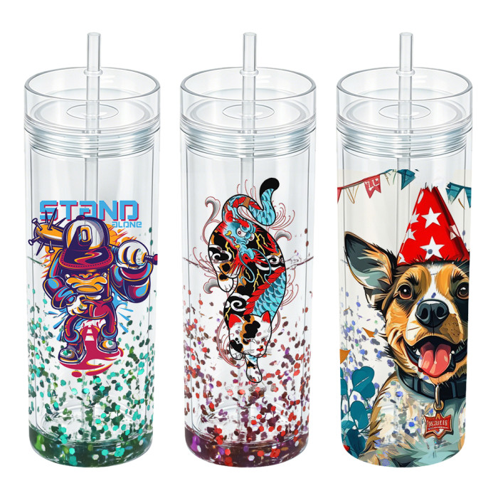 US Warehouse 16oz Double Wall clear Acrylic plastic snow globe Cup with clear lids ,pre-hole with plugs