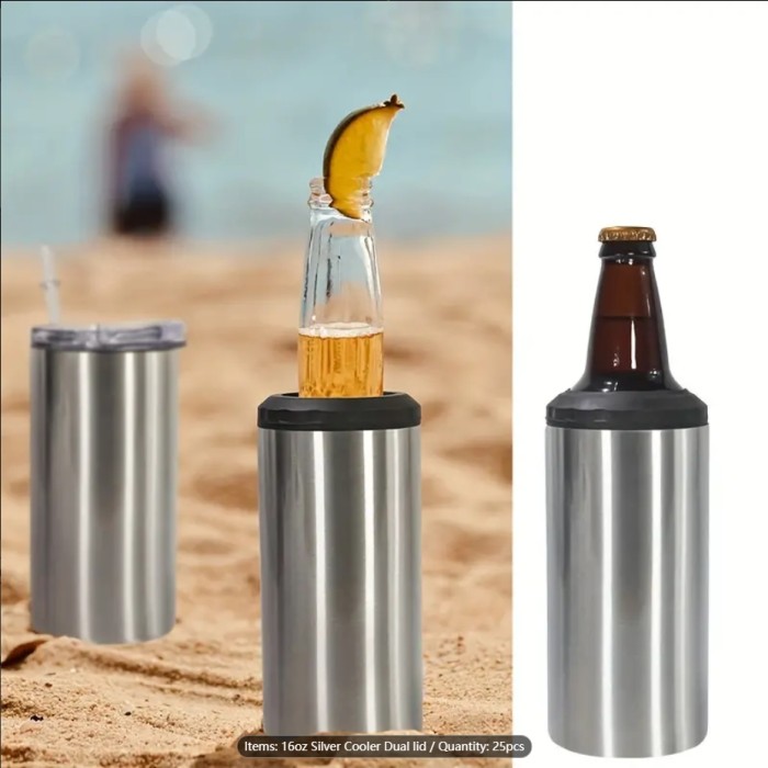 China Warehouse 16oz 4 in 1 sublimation straight can cooler with dual lids and plastic straw