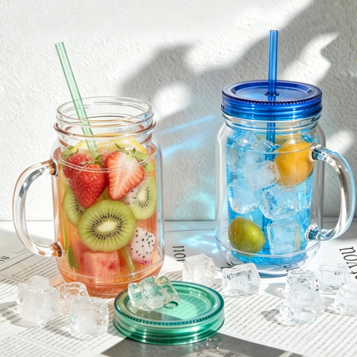 US Warehouse 22oz Double Wall clear Acrylic plastic snow globe Cup ,pre-hole with plugs(upgrade cup,the seam is leakproof)