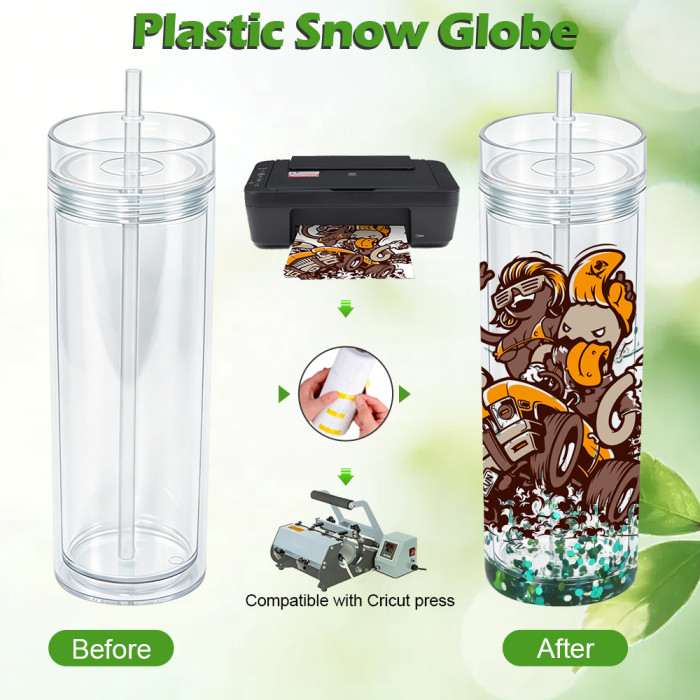 US Warehouse 16oz Double Wall clear Acrylic plastic snow globe Cup with clear lids ,pre-hole with plugs