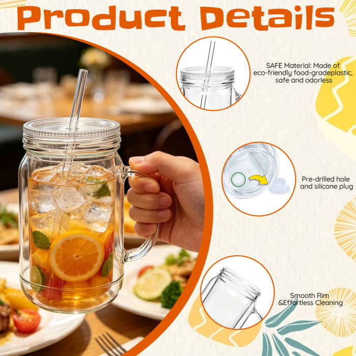 US Warehouse 22oz Double Wall clear Acrylic plastic snow globe Cup ,pre-hole with plugs(upgrade cup,the seam is leakproof)