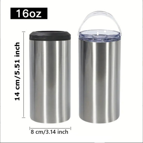 China Warehouse 16oz 4 in 1 sublimation straight can cooler with dual lids and plastic straw