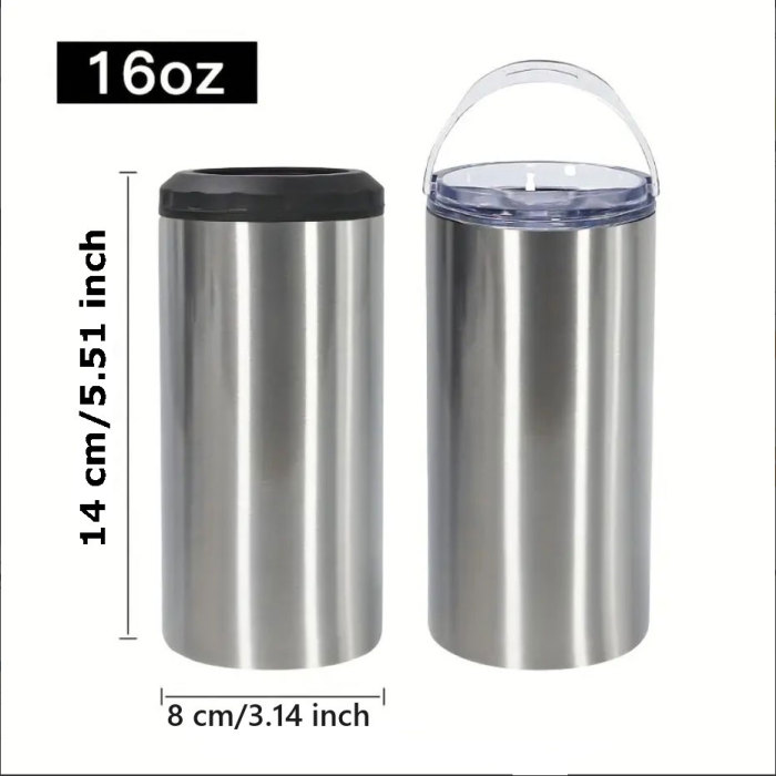 China Warehouse 16oz 4 in 1 sublimation straight can cooler with dual lids and plastic straw