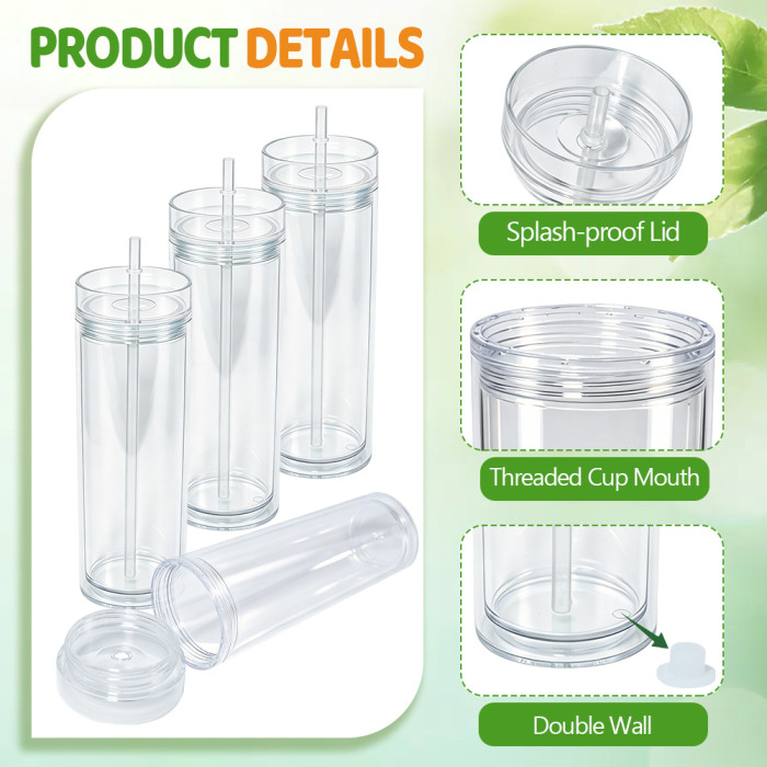 US Warehouse 16oz Double Wall clear Acrylic plastic snow globe Cup with clear lids ,pre-hole with plugs