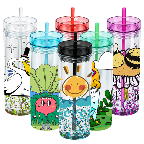 US Warehouse 16oz Double Wall clear Acrylic plastic snow globe Cup with colored lids ,pre-hole with plugs