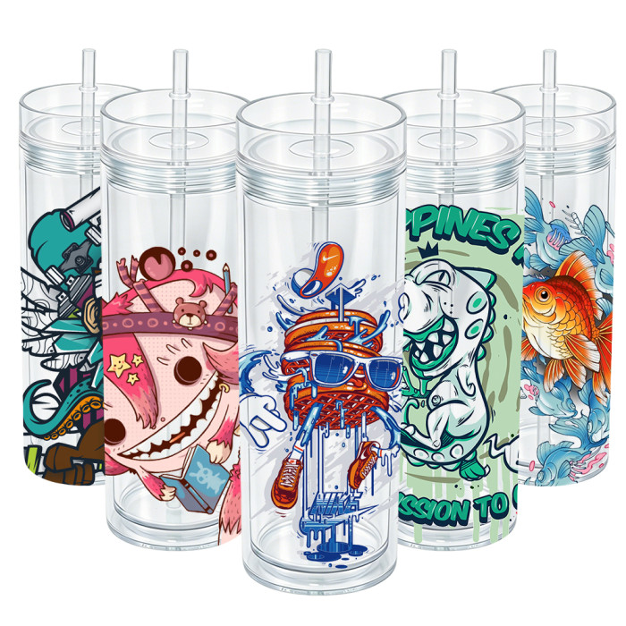 US Warehouse 16oz Double Wall clear Acrylic plastic snow globe Cup with clear lids ,pre-hole with plugs
