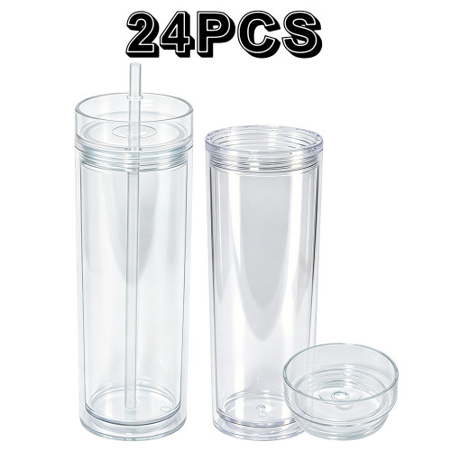 US Warehouse 16oz Double Wall clear Acrylic plastic snow globe Cup with clear lids ,pre-hole with plugs