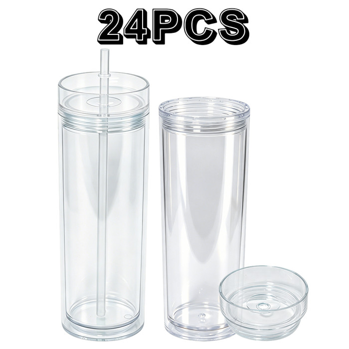 US Warehouse 16oz Double Wall clear Acrylic plastic snow globe Cup with colored lids ,pre-hole with plugs