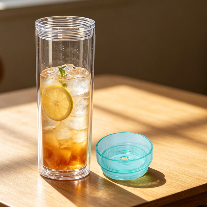 US Warehouse 16oz Double Wall clear Acrylic plastic snow globe Cup with colored lids ,pre-hole with plugs