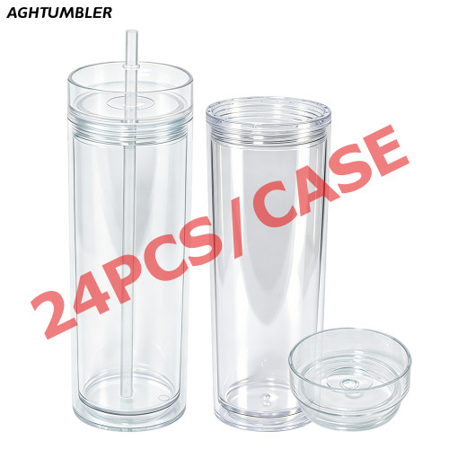 US Warehouse 16oz Double Wall clear Acrylic plastic snow globe Cup with clear lids ,pre-hole with plugs