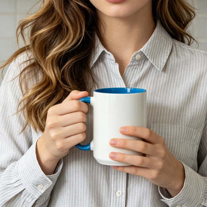 US Warehouse 15oz sublimation ceramic coffee mug with round Edge and Colored Inside and Handle