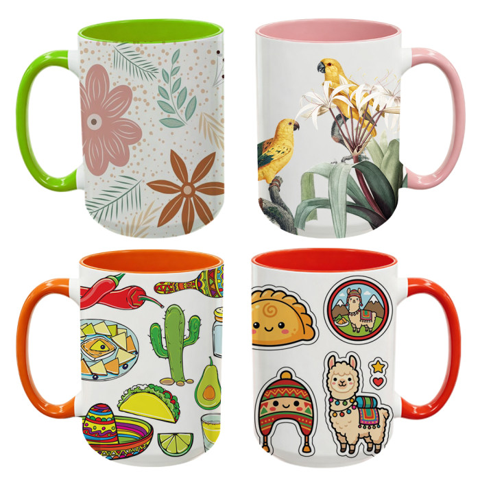 US Warehouse 15oz sublimation ceramic coffee mug with round Edge and Colored Inside and Handle