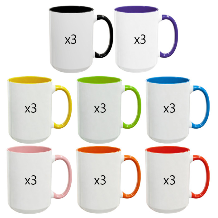 US Warehouse 15oz sublimation ceramic coffee mug with round Edge and Colored Inside and Handle