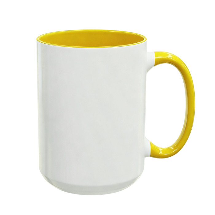 US Warehouse 15oz sublimation ceramic coffee mug with round Edge and Colored Inside and Handle