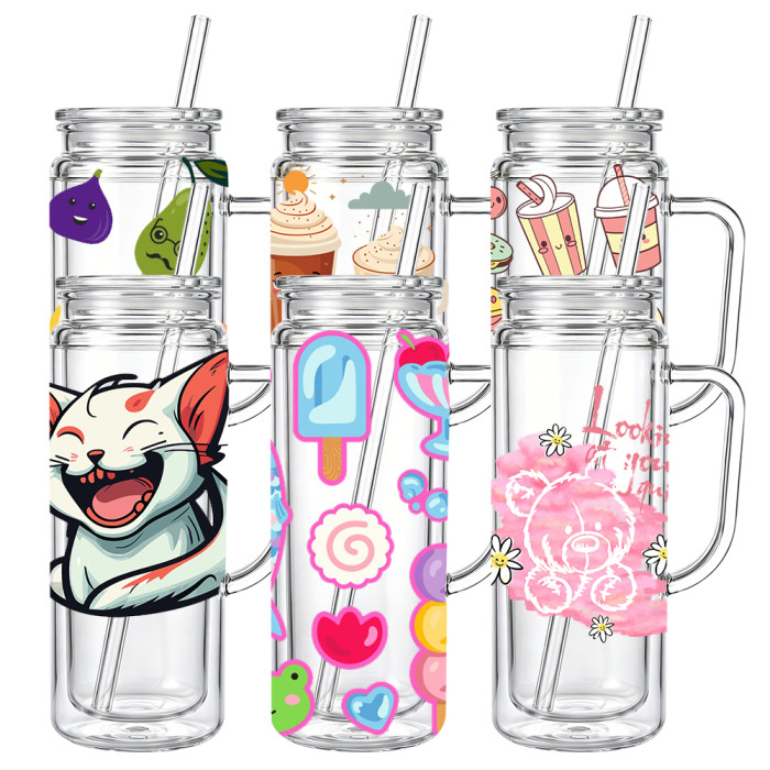 US warehosue Acrylic Plastic 20oz Double Wall Snow Globe Cup with handle&Plugs,mixed colored lid