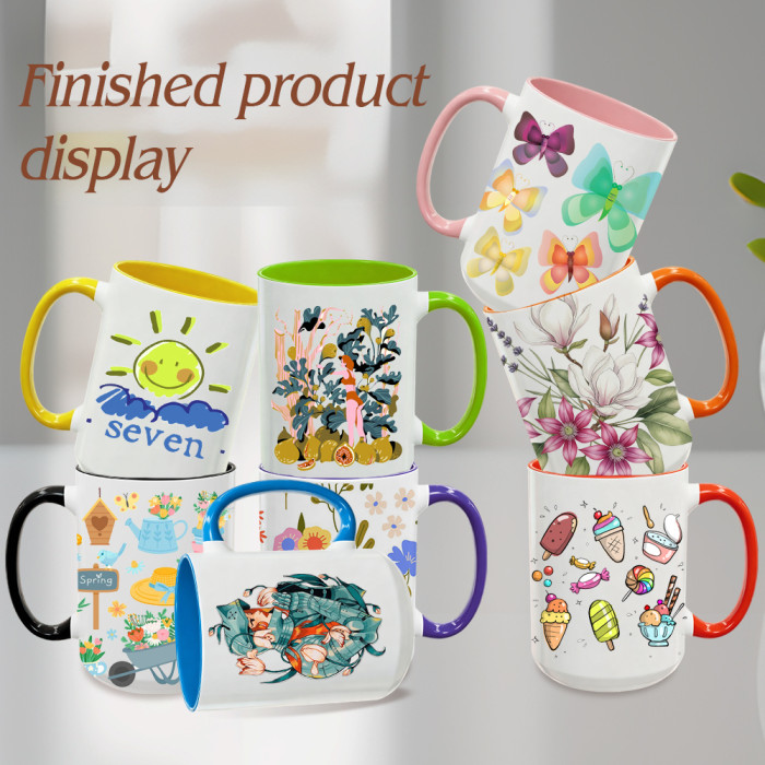US Warehouse 15oz sublimation ceramic coffee mug with round Edge and Colored Inside and Handle