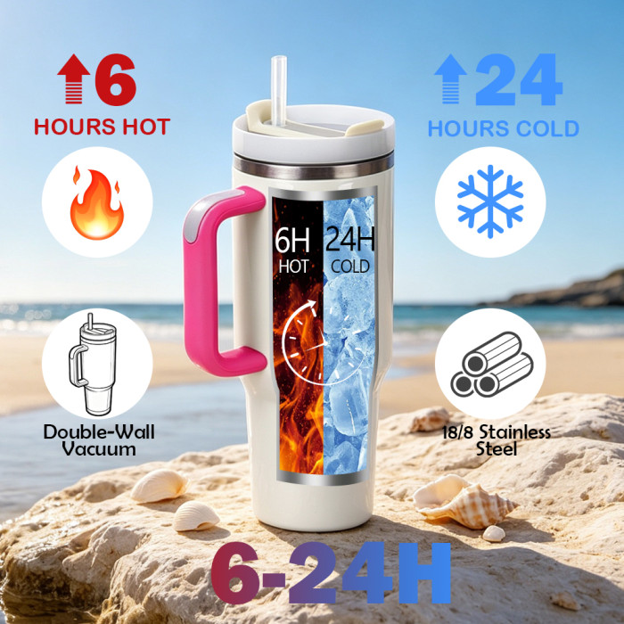 US Warehouse 40oz H2 Sublimation Tumbler with Colored Handle