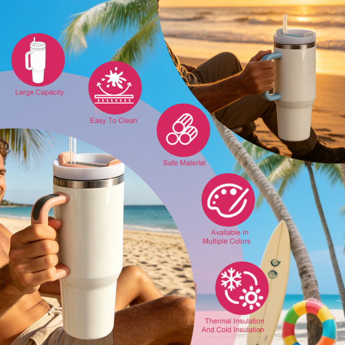 US Warehouse 40oz H2 Sublimation Tumbler with Colored Handle