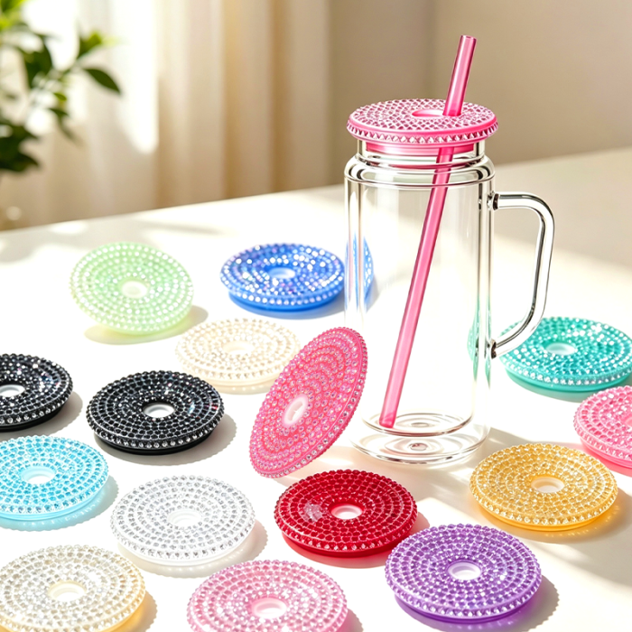 US Warehouse 2.95 inches Rhinestone Replacement Lids for 15oz/20oz Plastic/Glass Cup